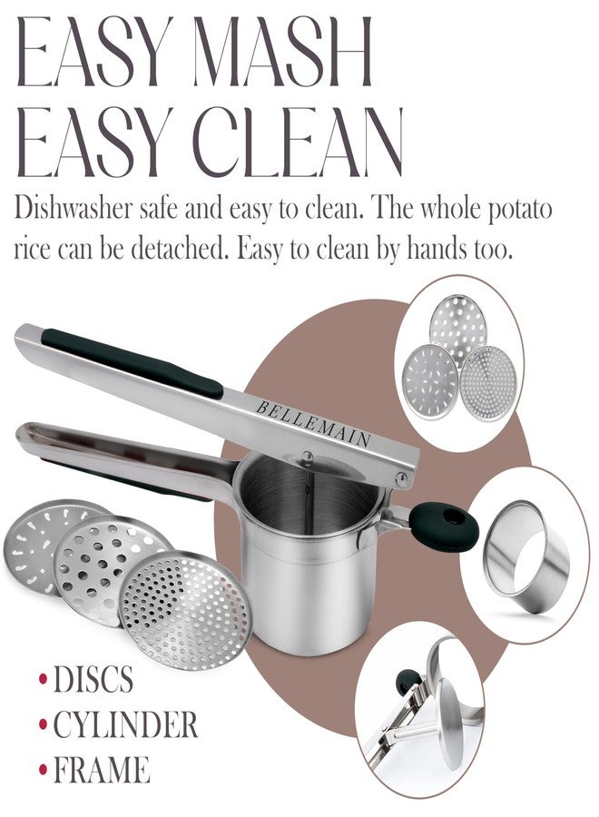 بيلمين عصارة بطاطس كبيرة من بيلمان سعة 15 أونصة | عصارة وهراسة بطاطس متينة من الفولاذ المقاوم للصدأ | مثالية لتحضير البطاطس المهروسة | أداة مطبخ مزودة بـ 3 أقراص قابلة للتبديل (أسود) - Image 2